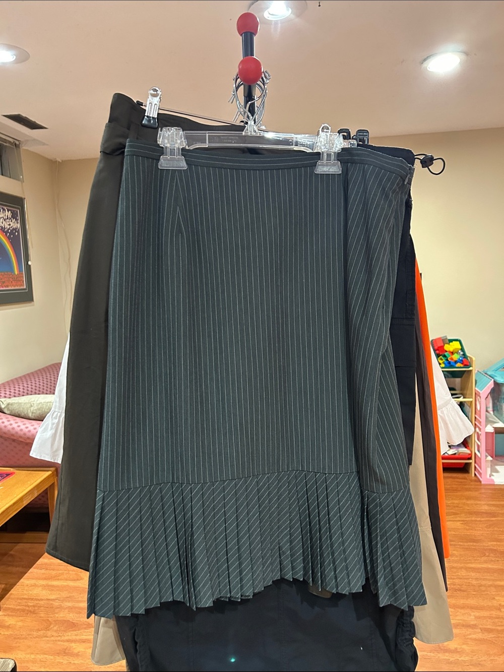 Peter Nygard Charcoal Pinstripe A-Line Skirt with Pleated Hem